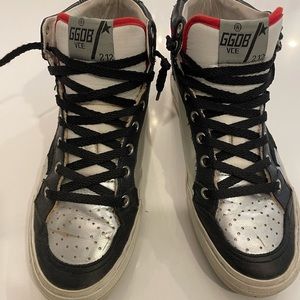 { Golden Goose } Suede Star Black/Silver/Red-suede High Top Sneakers